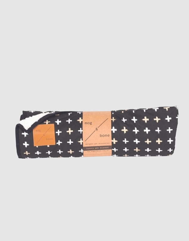 Mog & Bone - Fleece Dog Pet Blanket - Black Metallic Cross Print