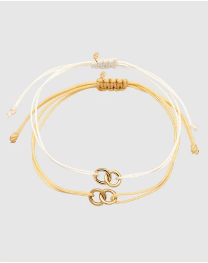 Elli Jewelry - Bracelet Set Women Circle Infinity Khaki and White 925 Sterling Silver Gold Plated