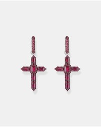 THOMAS SABO - Single Cross hoop earring with ruby red stones