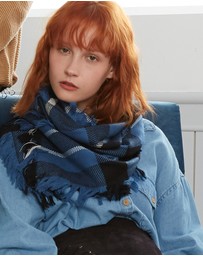 Ozwear Connection Uggs - Ugg Fringed Check Wool Scarf Blue and Check