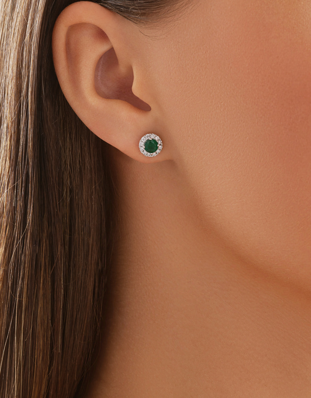 Michael Hill - Halo Stud Earrings with Natural Emerald & 0.28 Carat TW of Diamonds in 10kt White Gold
