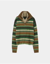 Andersson Bell - Double Layered Stripe Half Zip-Up Sweater