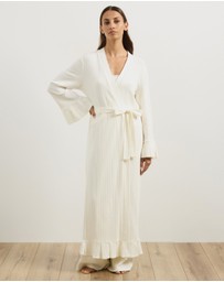 Atmos&Here - Melody Pointelle Wrap Robe With Frill Hem