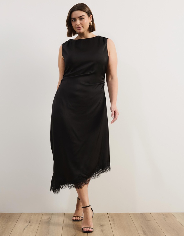 Atmos&Here Curvy - Quinn Satin Midi Dress With Lace Trim