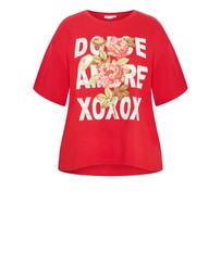 City Chic - Plus size Oversized Rose Print Tee - red