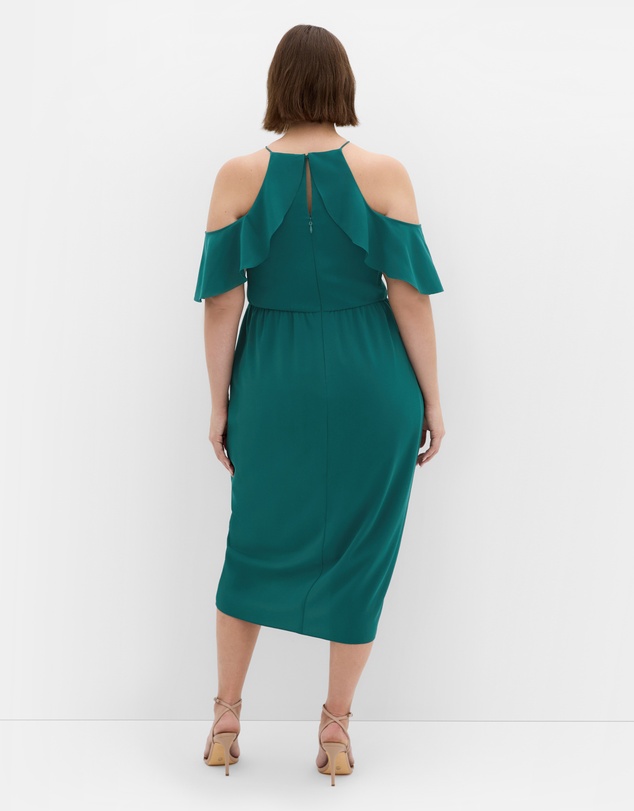 City Chic - Plus size Love Siren Ruffle Shoulder Dress - forest green