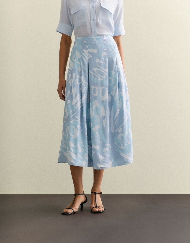 Trenery - Draped Twill Butterfly Print Pleat Detail Skirt in Seafoam