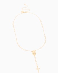 Lovisa - Gold Plated Cubic Zirconia Cross Rosary Y-Necklace