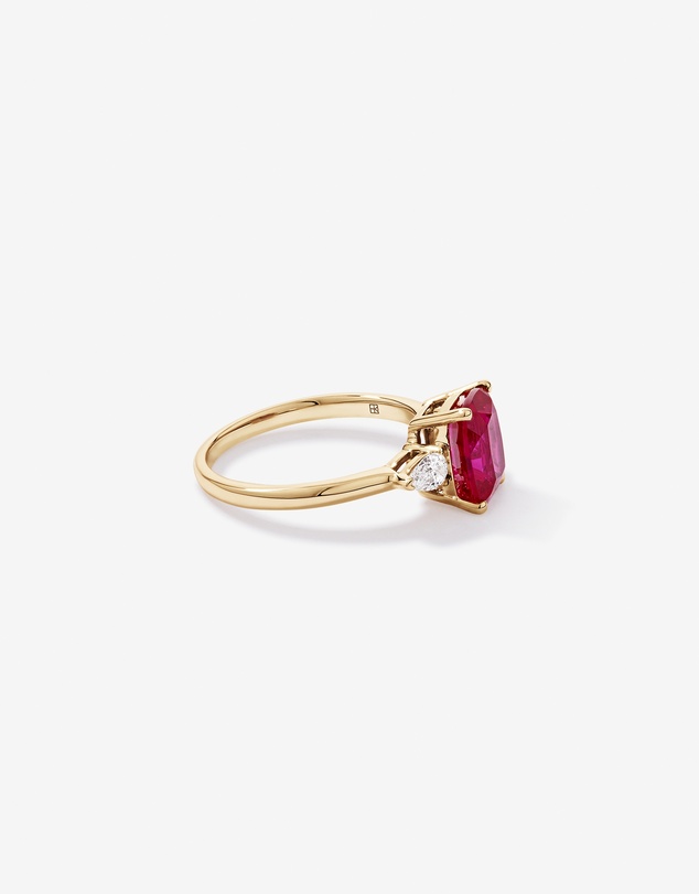 Michael Hill - Created Ruby and 0.27 Carat TW Laboratory-Grown Diamond 3 Stone Ring in 10kt Yellow Gold
