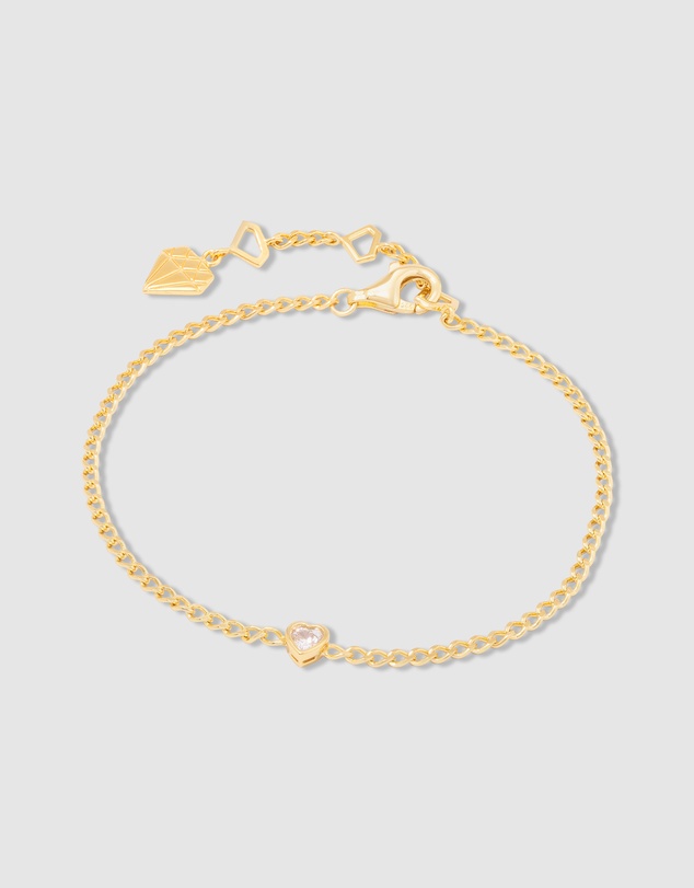 Wanderlust + Co - Heart Bezel 14K Gold Vermeil Curb Chain Bracelet