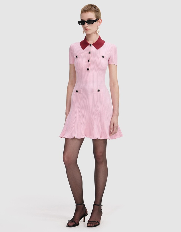Self Portrait - Contrast Collar Knit Mini Dress