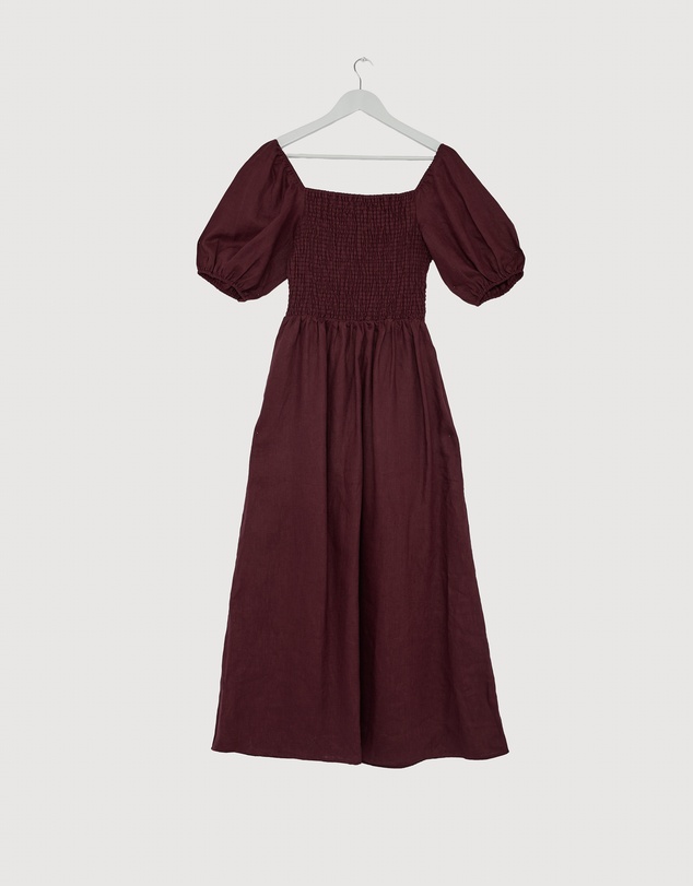 Revibe - Repaired AERE Olana Shirred Linen Midi Dress - AU 12