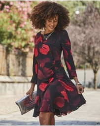 Sosandar - Floral Print Ruched Detail Fit & Flare Dress