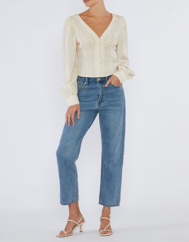 Amelius - Loren Linen Jacquard V-Neck Top