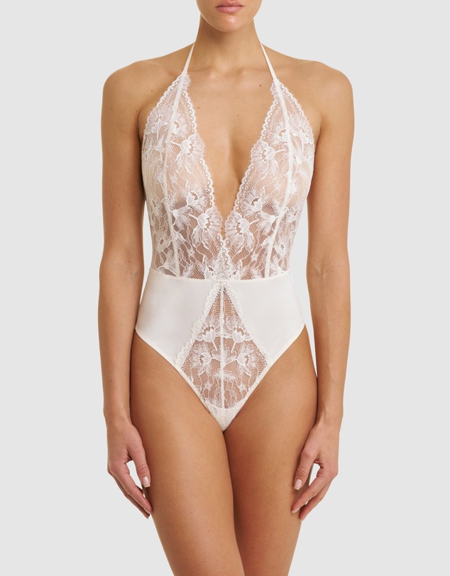 Natori - Fleur Thong Cut Halter Lace Lingerie Bodysuit