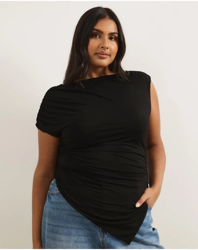 Atmos&Here Curvy - Lila Gathered Shoulder Bamboo Top