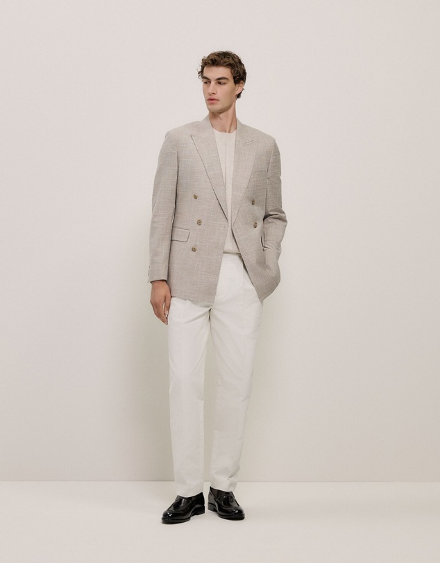 Trenery - Textured Wool Blend Double Breasted Blazer in Putty