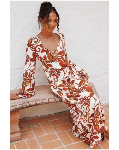 Petal & Pup - Inala Maxi Dress - Brown Floral