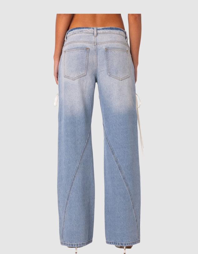 EDIKTED - Low Rise Ribbon Lace Up Jeans
