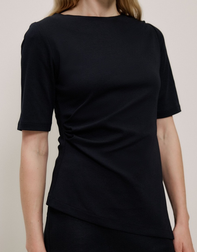 Trenery - Modal Cotton Asymmetric T-shirt in Black