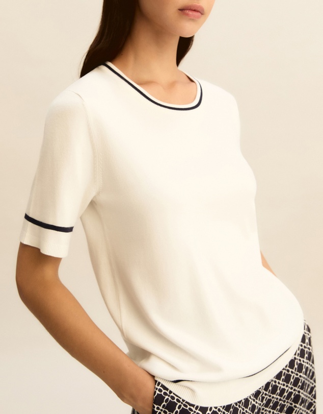 Emme - Navy Trim Viscose Knit Top