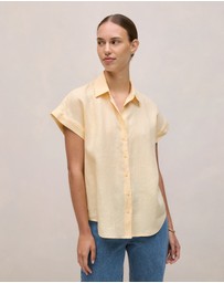 Trenery - Linen Cap Sleeve Shirt in Butter