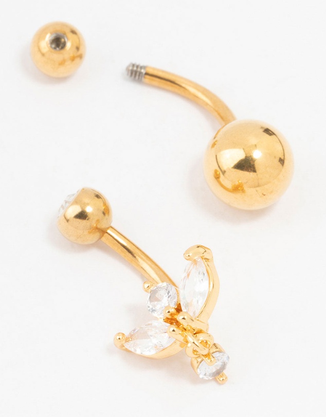 Lovisa - Gold Plated Surgical Steel Marquise Drop Belly Bars 2-Pack