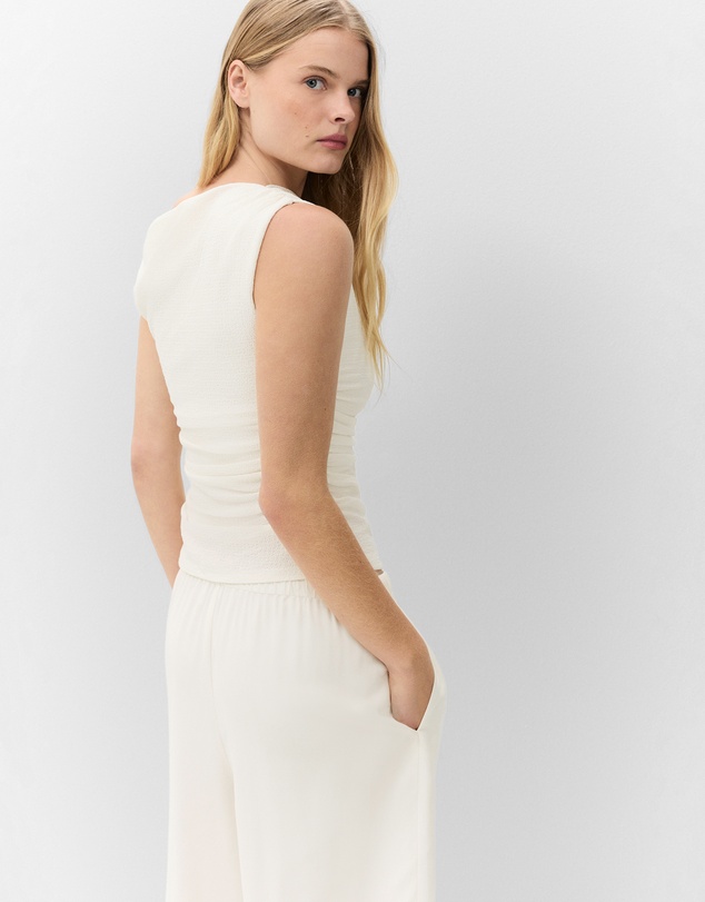 UNISON - Textured Drape Shoulder Top