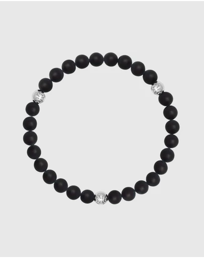Nialaya Jewellery - 6mm Matte Black Onyx Bracelet with Silver Balls