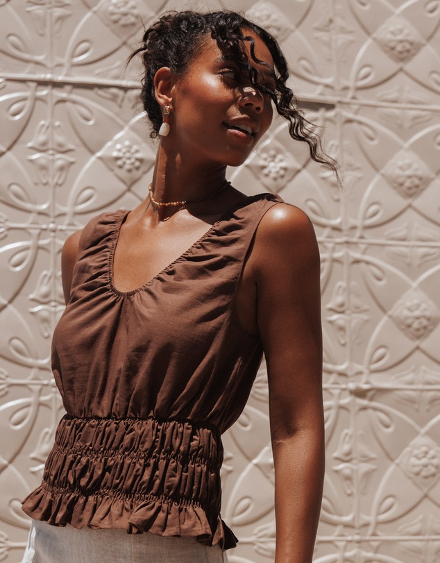 Petal & Pup - Lucilla Shirred Waist Top - Chocolate