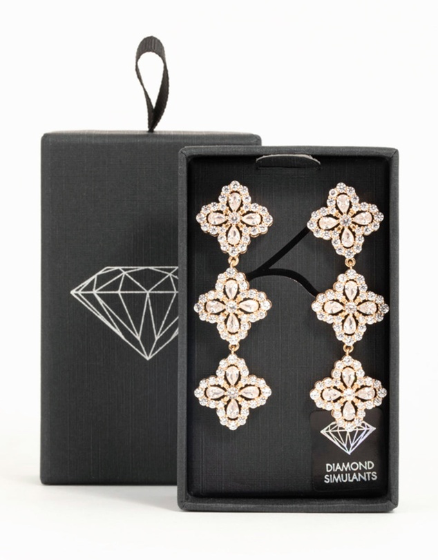 Lovisa - Gold Cubic Zirconia Triple Flower Drop Earrings
