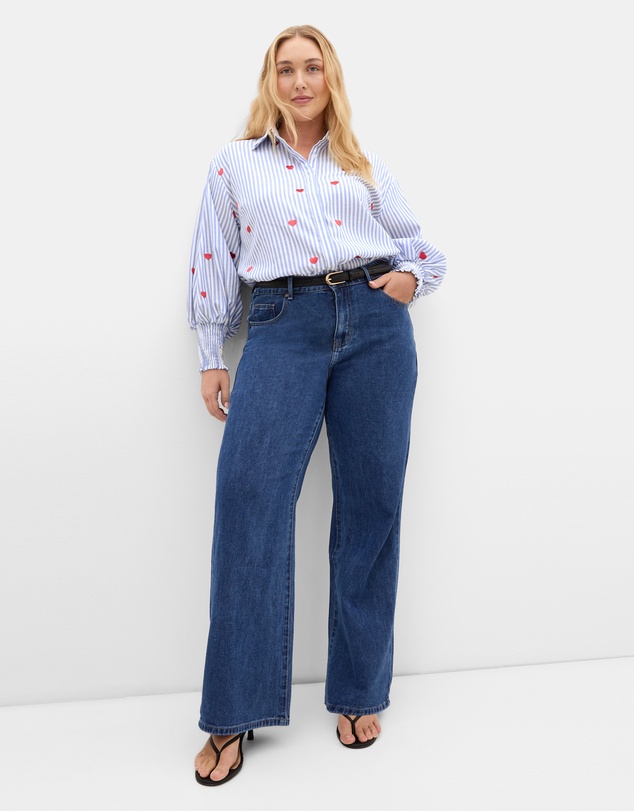 City Chic - Stripe Heart Print Cotton Shirt