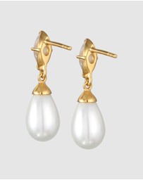 Elli Jewelry - Earrings Ear Hangers Drop Elegant with Zirconia And Shell Core Pearls in 925 Sterling Silver Gold Plated