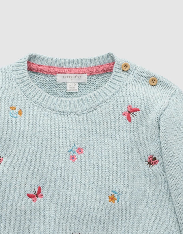 Purebaby - Ladybird Embroidered Jumper -Kids-Babies
