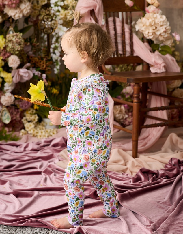 Fleur Harris - 'Heirloom Treasures' Precious Frill Coverall in Snow Floral