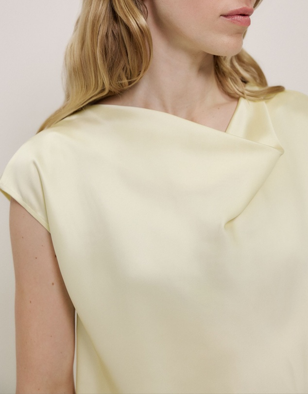 Trenery - Satin Cowl Neck Blouse in Faint Yellow