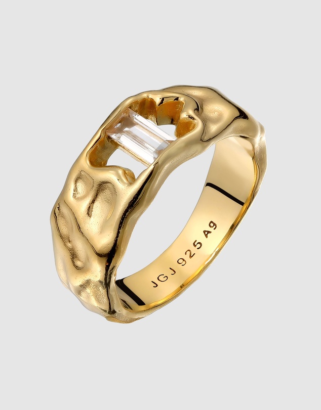 Elli Jewelry - Hammered Topaz Statement Ring in Gold-Plated 925 Silver