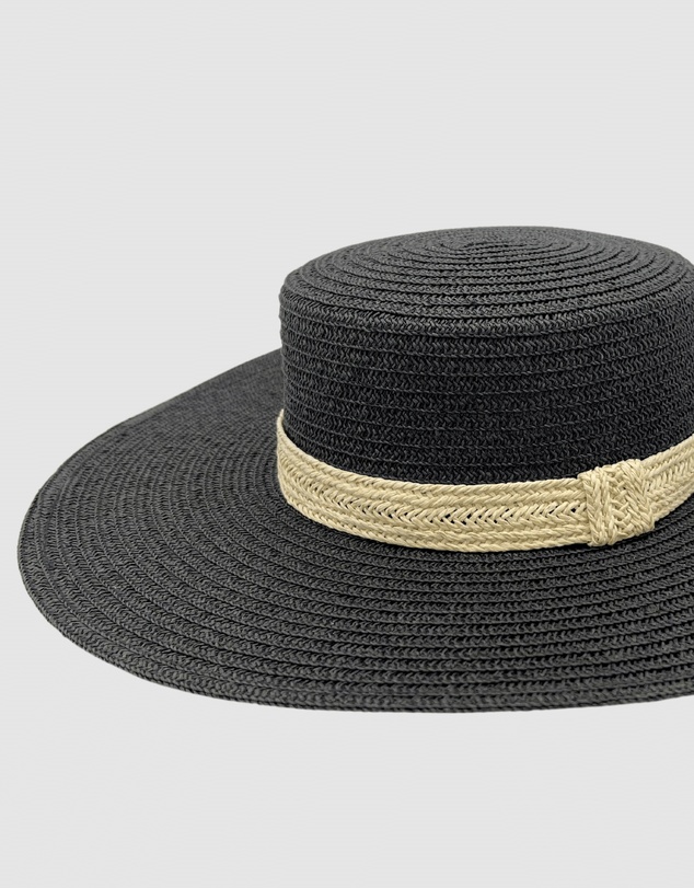 Jacaru - Jacaru 1879 Ladies Flat Wide Brim Black with natural trim