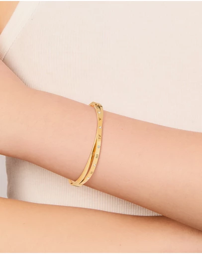 Lovisa - Waterproof Gold Plated Stainless Steel Diamante Roman Numeral Hinged Bangle