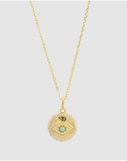 Georgini - Georgini Opal Glow Blue Created Opal Evil Eye Gold Medallion