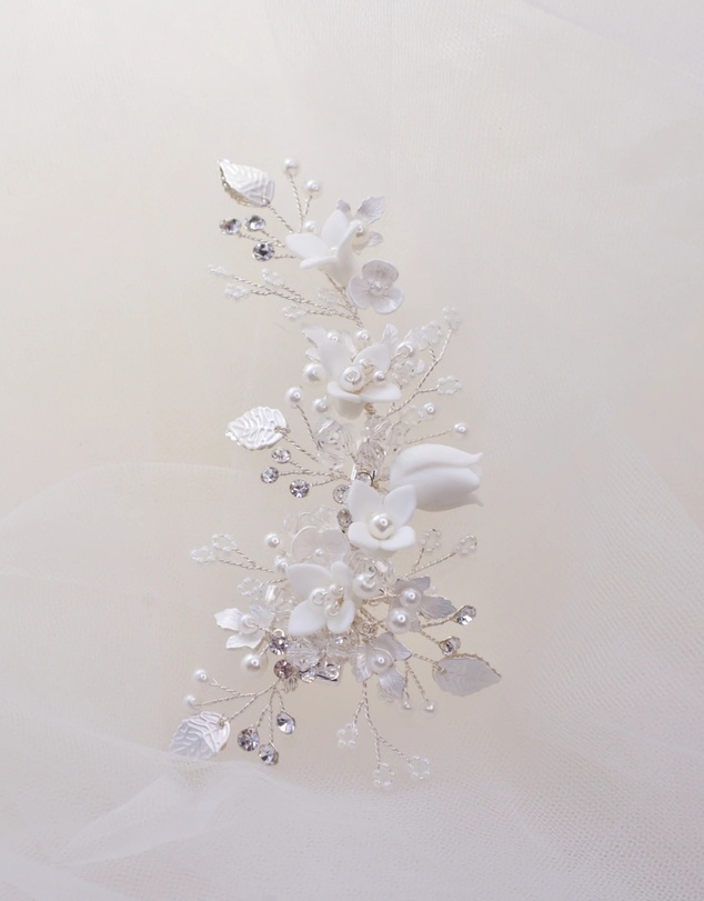 The White Collection - Harper - Floral Pearl Silver Bridal Hairpiece