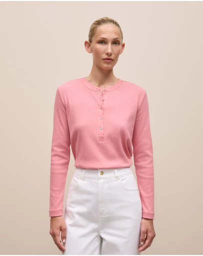 Trenery - Cotton Henley in Dusty Rose