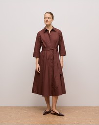Trenery - Cotton Poplin Cuff Detail Shirt Dress in Espresso