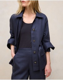 Trenery - Linen Pocket Detail Belted Jacket in Night Sky
