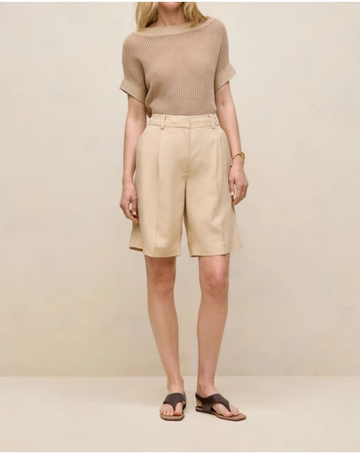 Trenery - Pleat Front Longline Short in Sand