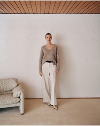 Trenery - Ponte Tailored Wide Leg Pant in Stone