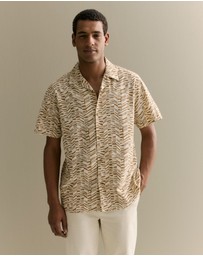 Trenery - Geo Stripe Relaxed Short Sleeve Shirt in Cognac