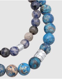 Kuzzoi - ICONIC EXCLUSIVE - Bracelet Men Agate Gemstone Bead Blue in 925 Sterling Silver