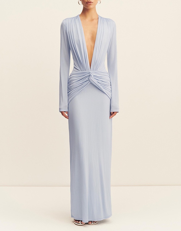 Shona Joy - Miro Long Sleeve Plunged Maxi Dress