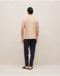 Trenery - Mercerised Cotton Rib Detail Knit Polo in Sand